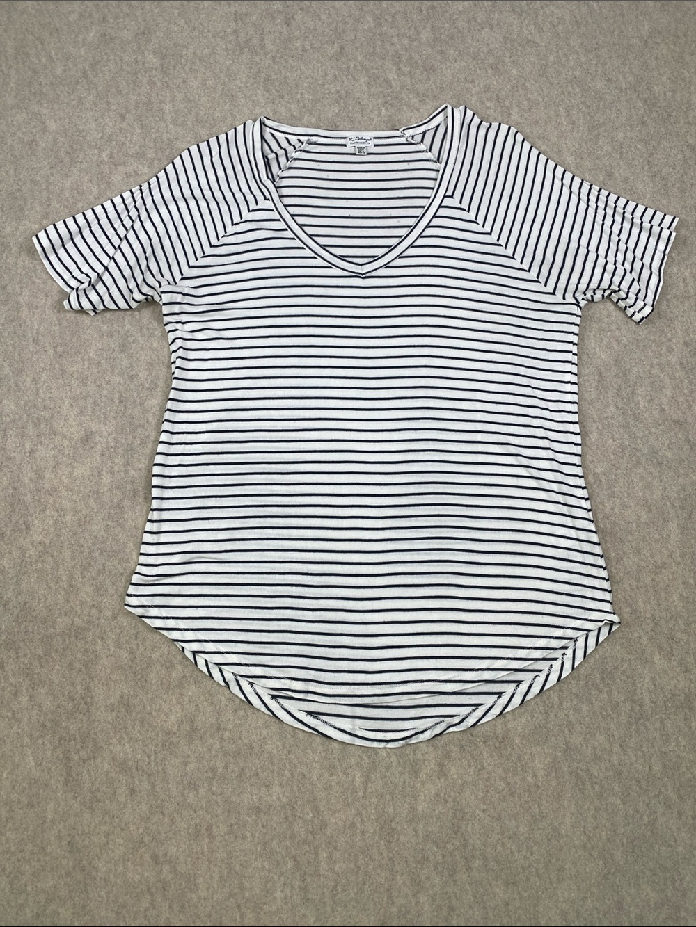 PJ Salvage Striped Modal V Neck Tee Top White Navy Size L